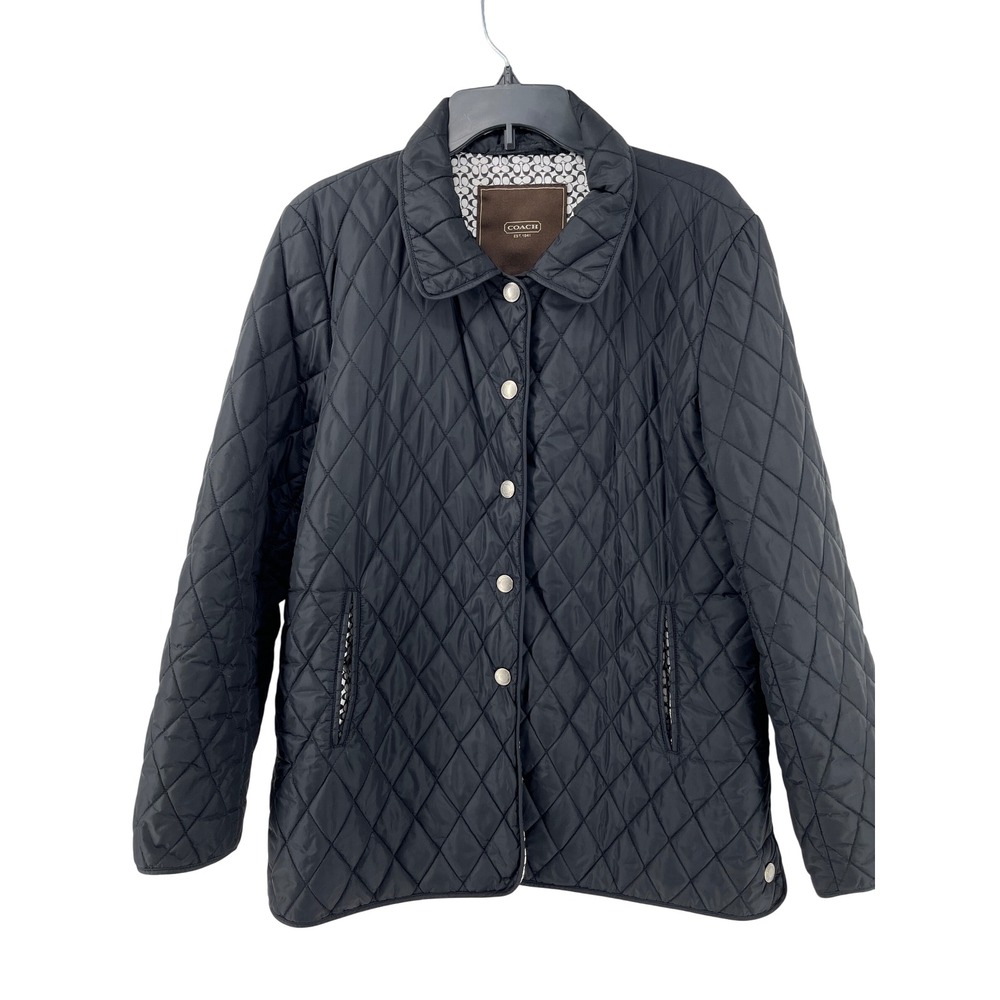 Coach Barn Jacket, Womens, Size L, Black, Quilted Snap Front Signature Lining